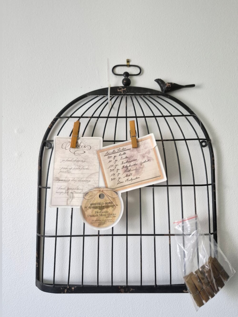 Birdcage Rustic Metal Wall Photo Memo Organizer Board